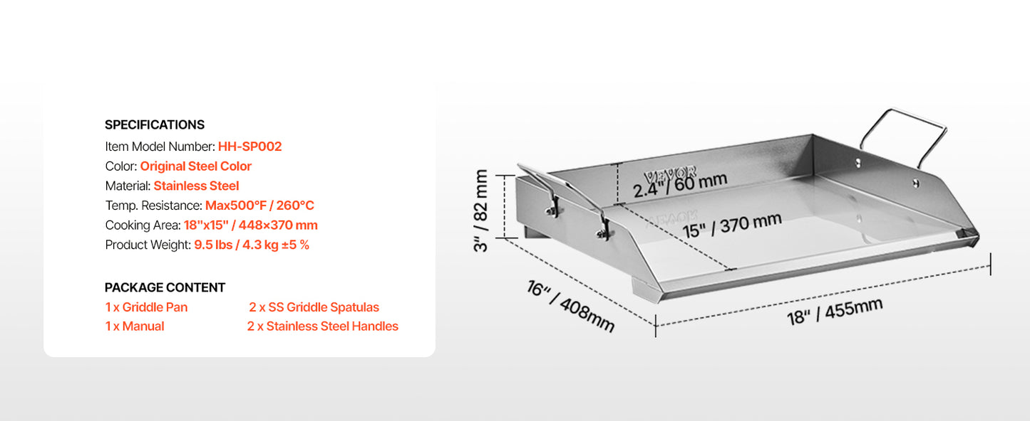 SucceBuy Stainless Steel Griddle Flat Top Rectangular Plate Grill-Top Griddle Pan Gas Grill Griddle for BBQ Portable Cookware