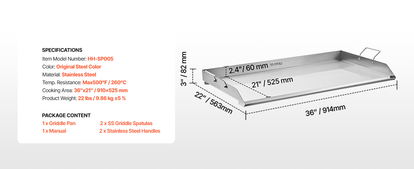 SucceBuy Stainless Steel Griddle Flat Top Rectangular Plate Grill-Top Griddle Pan Gas Grill Griddle for BBQ Portable Cookware