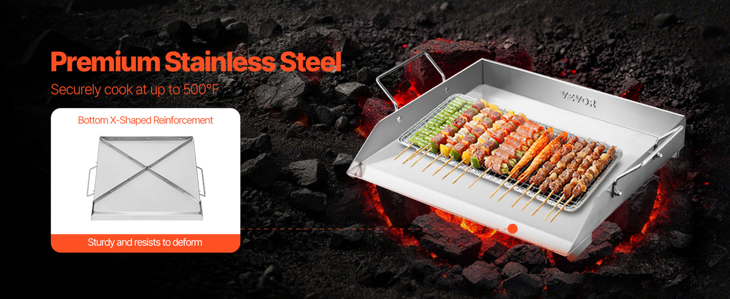 SucceBuy Stainless Steel Griddle Flat Top Rectangular Plate Grill-Top Griddle Pan Gas Grill Griddle for BBQ Portable Cookware