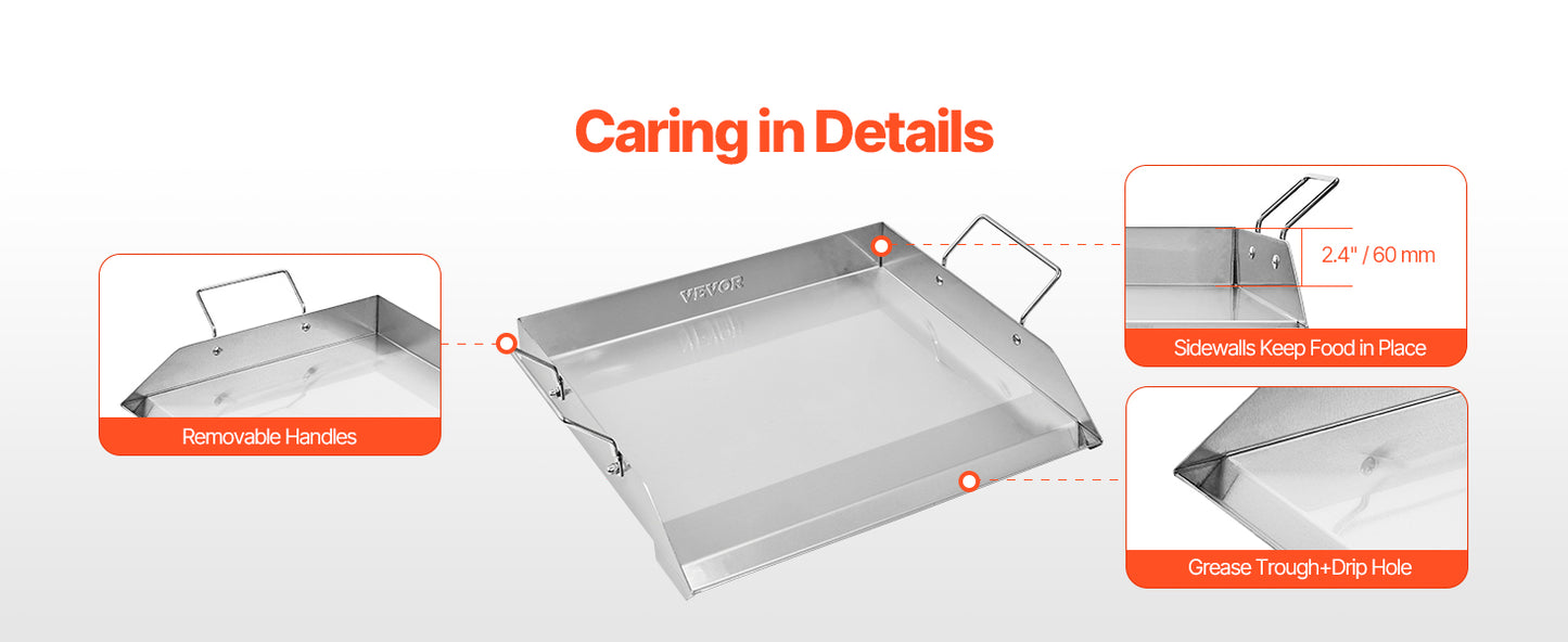 SucceBuy Stainless Steel Griddle Flat Top Rectangular Plate Grill-Top Griddle Pan Gas Grill Griddle for BBQ Portable Cookware