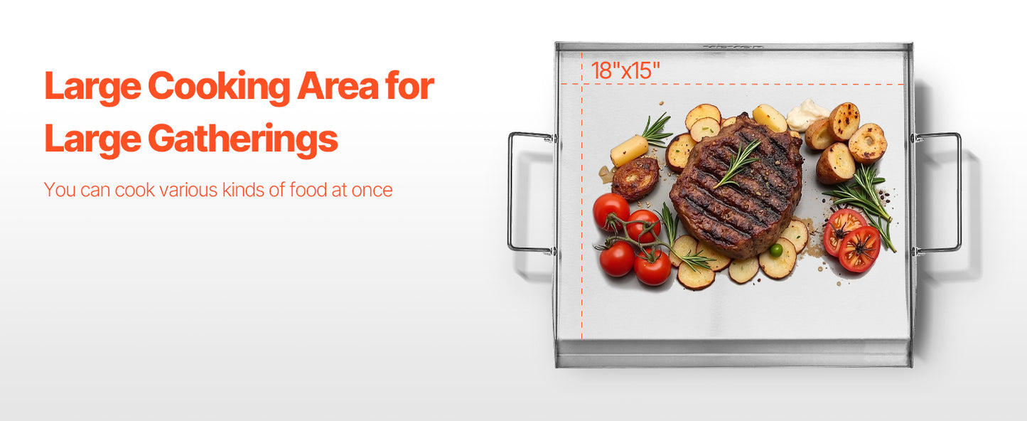 SucceBuy Stainless Steel Griddle Flat Top Rectangular Plate Grill-Top Griddle Pan Gas Grill Griddle for BBQ Portable Cookware